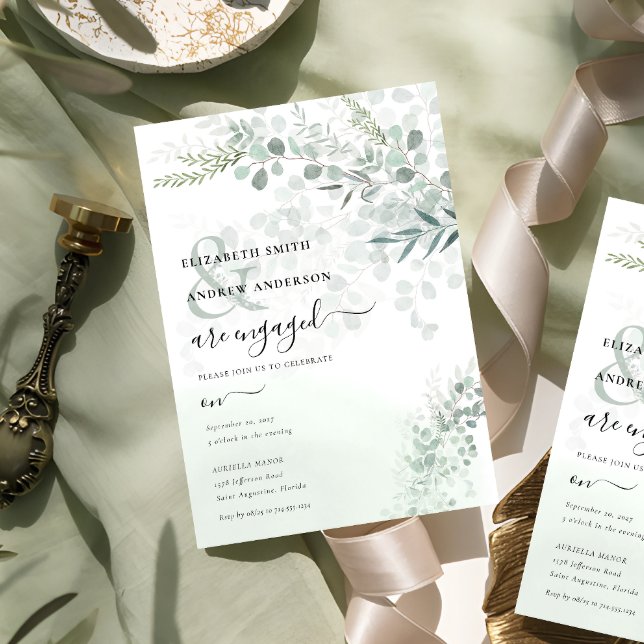 Elegant Eucalyptus Botanical Sage Engagement Invitation (Creator Uploaded)