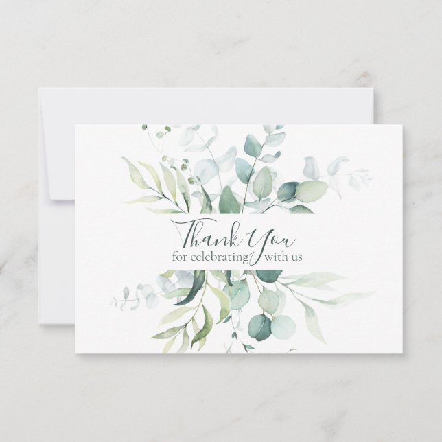 Elegant Eucalyptus Botanical Watercolor Wedding Thank You Card (Front)