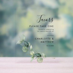 Elegant Eucalyptus Botanical Wedding Favours Acrylic Sign