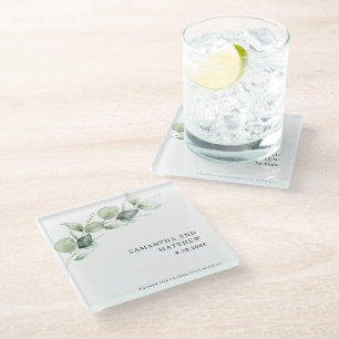 Elegant Eucalyptus Botanical Wedding Glass Coaster
