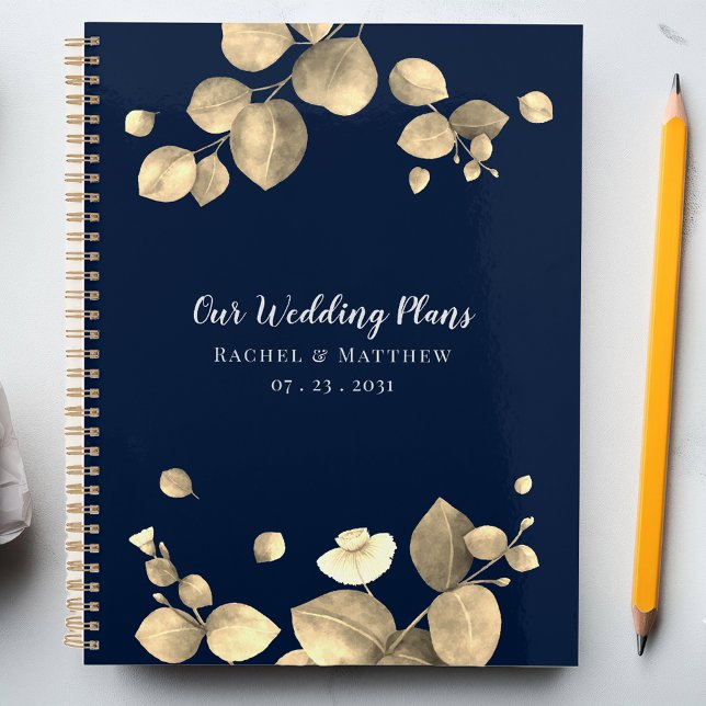Elegant Eucalyptus Botanical Wedding Plan Planner (Eucalyptus Gold Foliage Script Wedding Planner Notebook)