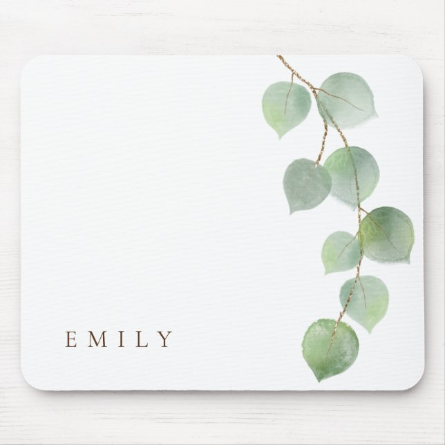 Elegant Eucalyptus Branch Feminine Name Mouse Pad (Front)