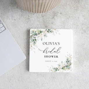 Elegant Eucalyptus Bridal Shower Coasters