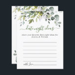 Elegant Eucalyptus Bridal Shower Date Night Idea<br><div class="desc">Watercolor Eucalyptus Greenery Advice Card.
For further customisation,  please click the "customise further" link. If you need help,  contact me please.</div>