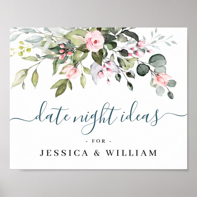 Elegant Eucalyptus Bridal Shower Date Night Idea Poster (Front)