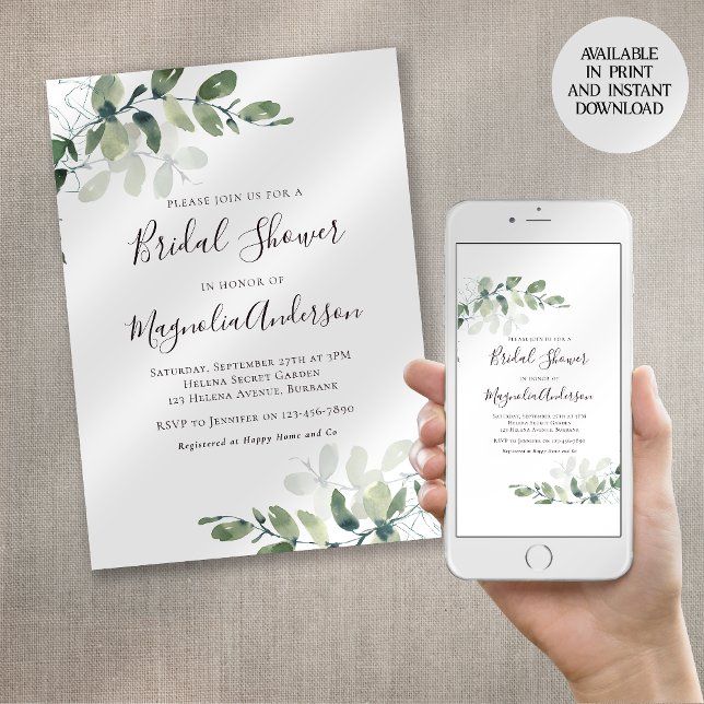 Elegant Eucalyptus Bridal Shower Invitation (Creator Uploaded)