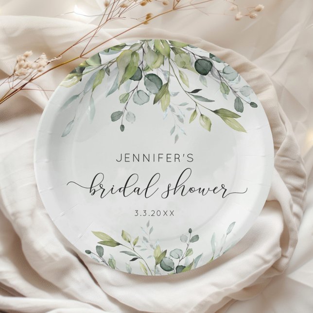 Elegant eucalyptus bridal shower napkins paper plate (Creator Uploaded)