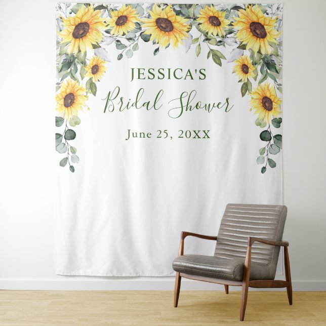 Elegant Eucalyptus Bridal Shower Photo Backdrop Tapestry (In Situ)