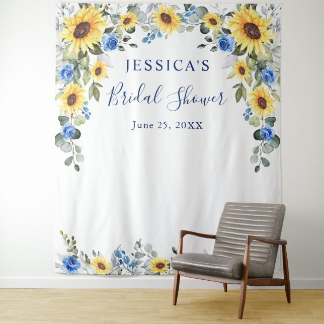 Elegant Eucalyptus Bridal Shower Photo Backdrop Tapestry (In Situ)
