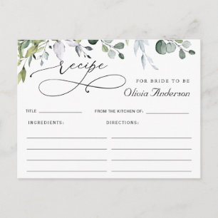Elegant Eucalyptus Bridal Shower Recipe Card