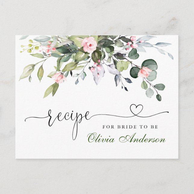 Elegant Eucalyptus Bridal Shower Recipe Card (Front)