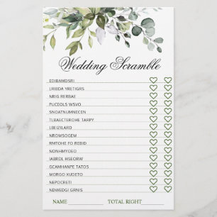 Elegant Eucalyptus Bridal Shower Scramble Game