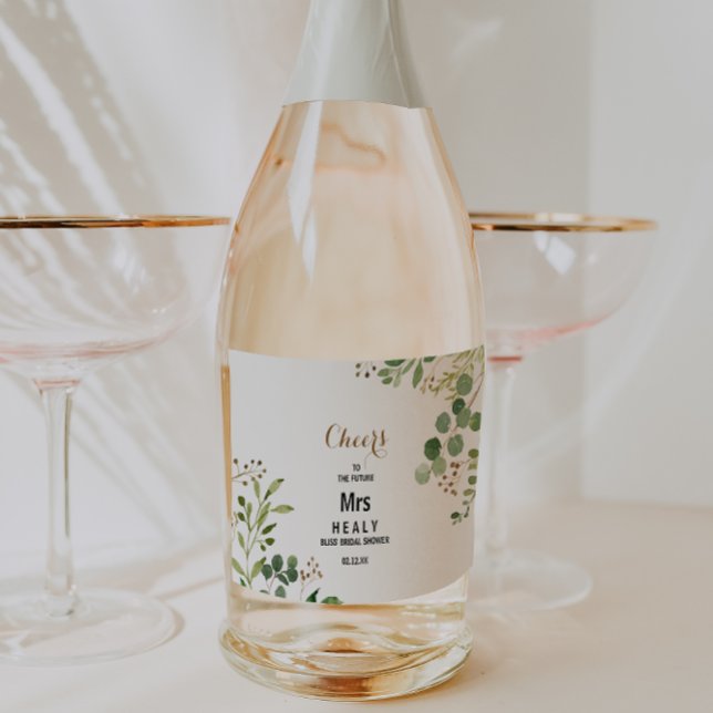 Elegant Eucalyptus Bridal Shower Sparkling Wine La Label (Creator Uploaded)