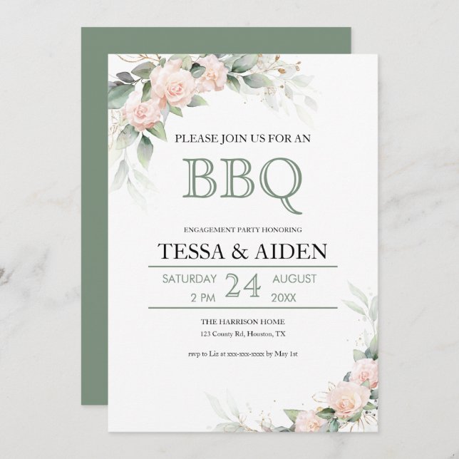 Elegant Eucalyptus Budget BBQ Engagement Party  Invitation (Front/Back)