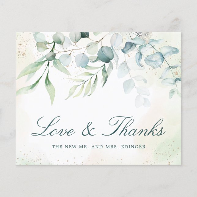 Elegant Eucalyptus Budget Wedding Thank You Card (Front)