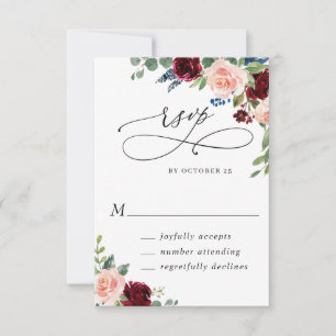 Elegant Eucalyptus Burgundy Roses Floral Wedding RSVP Card