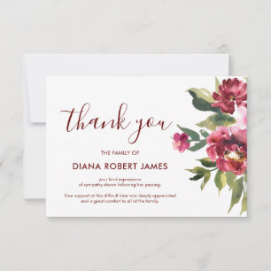 Elegant Eucalyptus Burgundy Typography Sympathy Thank You Card