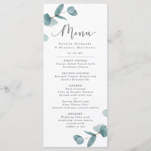 Elegant Eucalyptus & Calligraphy Script Dinner Menu