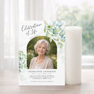 Elegant Eucalyptus Celebration of Life Photo Invitation