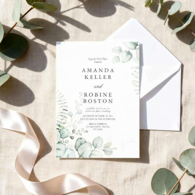 Elegant Eucalyptus Corner Wedding Invitation (Creator Uploaded)