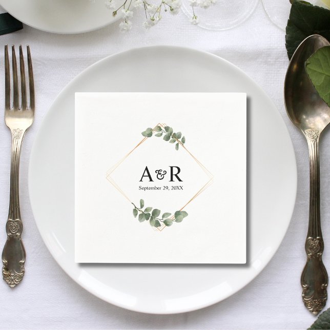 Elegant Eucalyptus Couple Initials Wedding Napkin (Creator Uploaded)