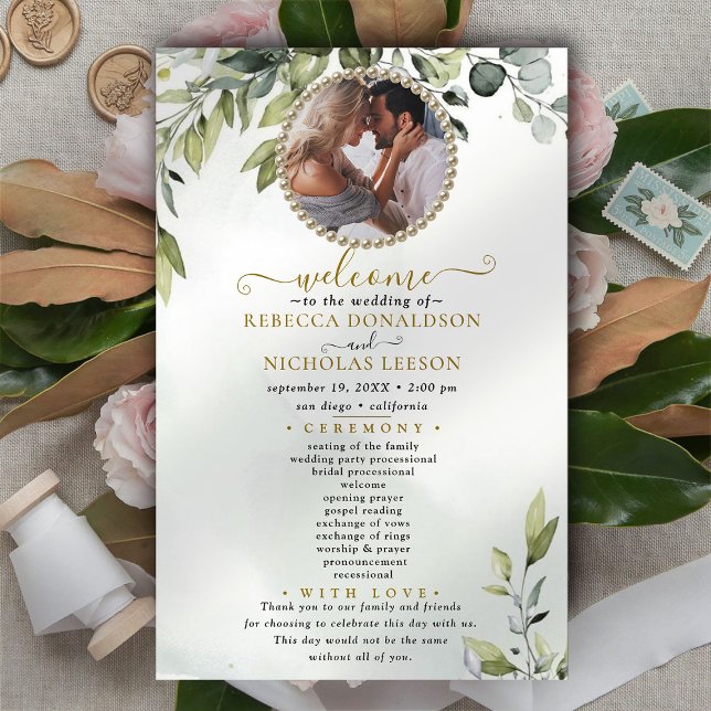 Elegant Eucalyptus Custom Photo Wedding Program (Creator Uploaded)