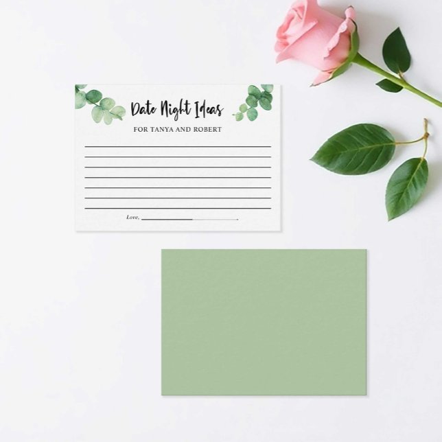 Elegant Eucalyptus Date Night Ideas Bridal Shower Advice Card (Creator Uploaded)