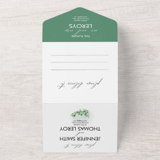 Elegant Eucalyptus Dusty Green Watercolor Wedding All In One Invitation