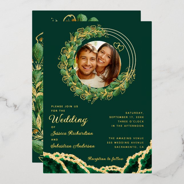 Elegant Eucalyptus Emerald Green and Gold Wedding (Front/Back)