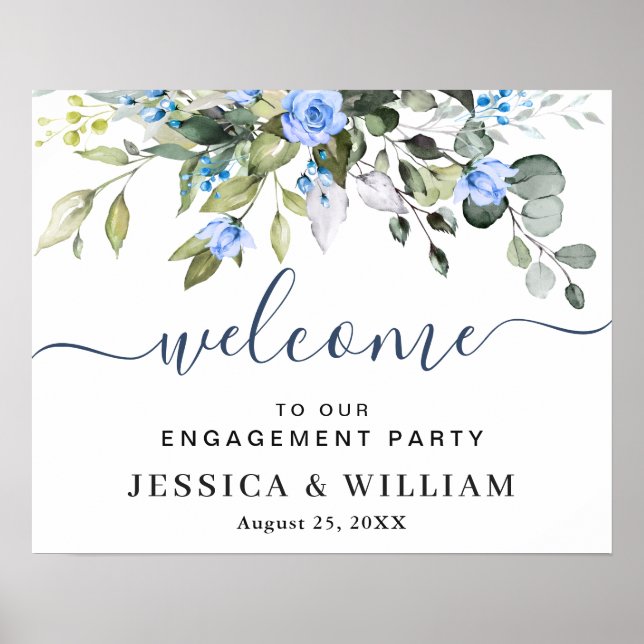Elegant Eucalyptus ENGAGEMENT PARTY Welcome Poster (Front)