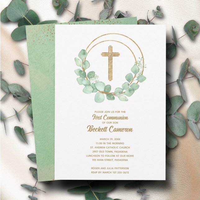 Elegant Eucalyptus First Communion Invitation (Creator Uploaded)