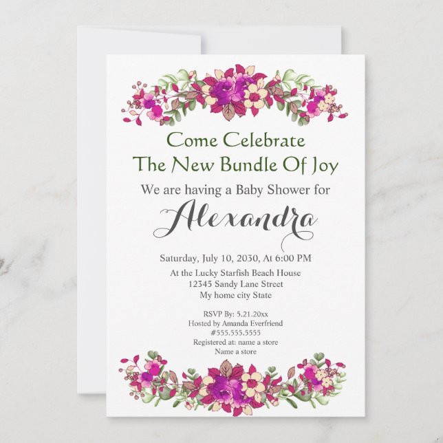 Elegant Eucalyptus Floral Baby Shower invitation (Front)