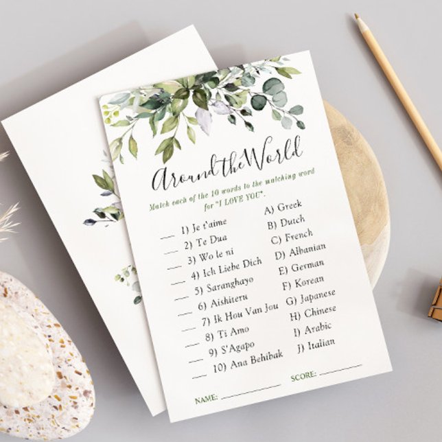 Elegant Eucalyptus Floral Bridal Shower Game Card (Creator Uploaded)