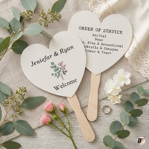 Elegant Eucalyptus Floral Heart Wedding Program  Hand Fan