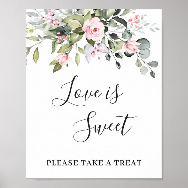 Elegant Eucalyptus Floral Love is Sweet Wedding Po Poster (Front)