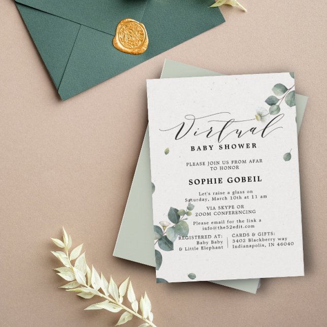 Elegant Eucalyptus Floral VIRTUTAL Baby Shower Invitation (Creator Uploaded)