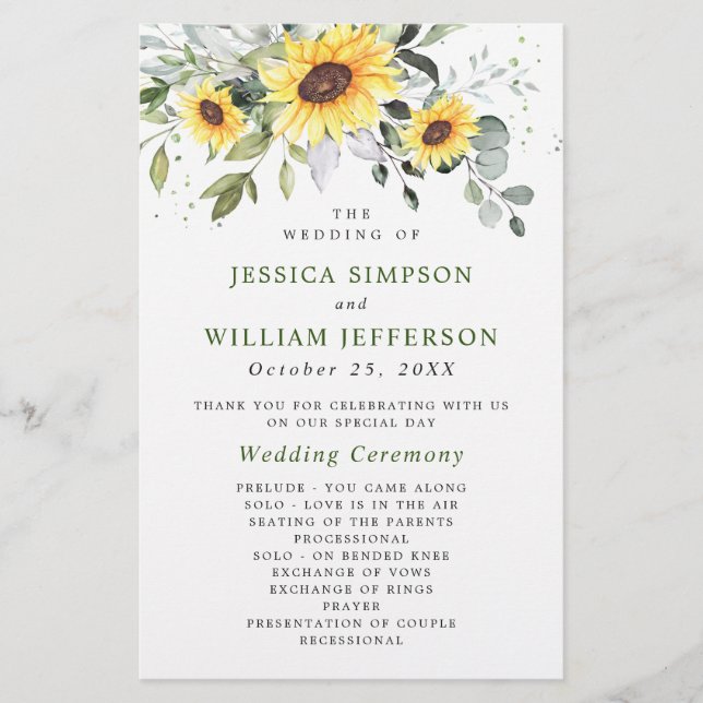 Elegant Eucalyptus Floral Wedding Ceremony Program (Front)