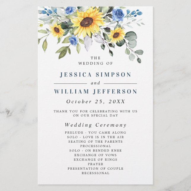 Elegant Eucalyptus Floral Wedding Ceremony Program (Front)