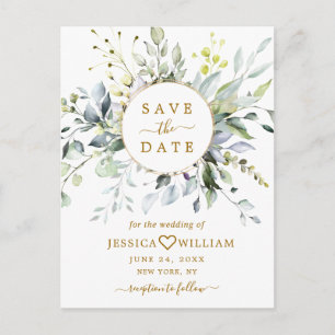 Elegant Eucalyptus Floral Wedding Save the Date Announcement Postcard