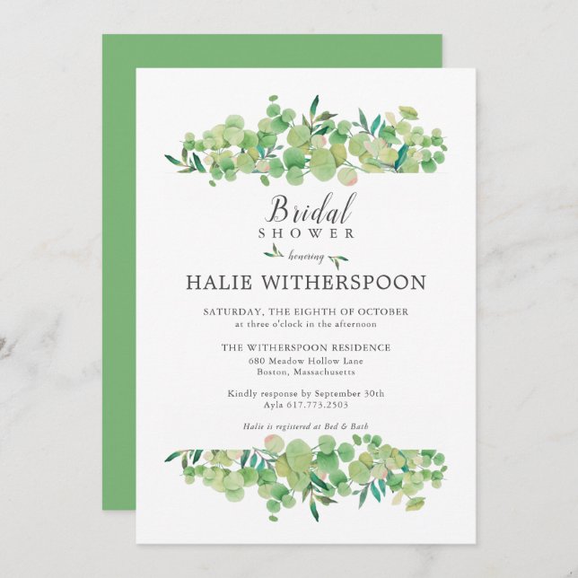 Elegant Eucalyptus Foliage Bridal Shower Invitation (Front/Back)