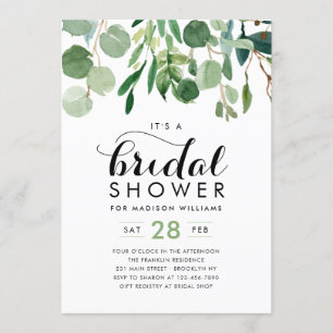 Elegant Eucalyptus Foliage Greenery Bridal Shower Invitation