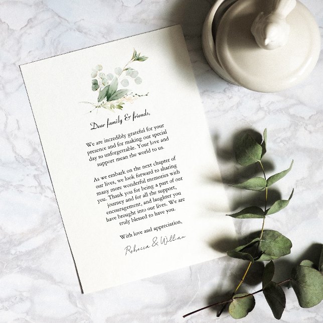 Elegant Eucalyptus Foliage Wedding Thank You Card (Express gratitude with our Eucalyptus Thank You Cards, perfect for post-wedding appreciation.)