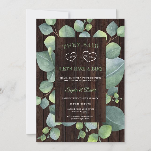 Elegant Eucalyptus Frame After I DO Wedding BBQ Invitation (Front)