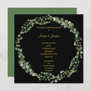 Elegant Eucalyptus Full Wreath Wedding Black Invitation