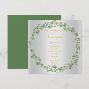 Elegant Eucalyptus Full Wreath Wedding Silver Invitation