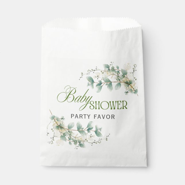 Elegant Eucalyptus Gender Neutral Baby Shower Favour Bags (Front)
