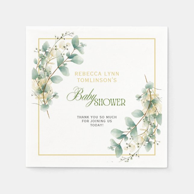 Elegant Eucalyptus Gender Neutral Baby Shower Napkin (Front)