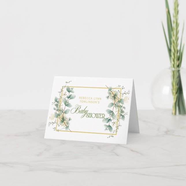 Elegant Eucalyptus Gender Neutral Baby Shower Thank You Card (Front)