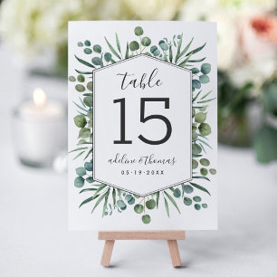 Elegant Eucalyptus Geometric Greenery Wedding Table Number