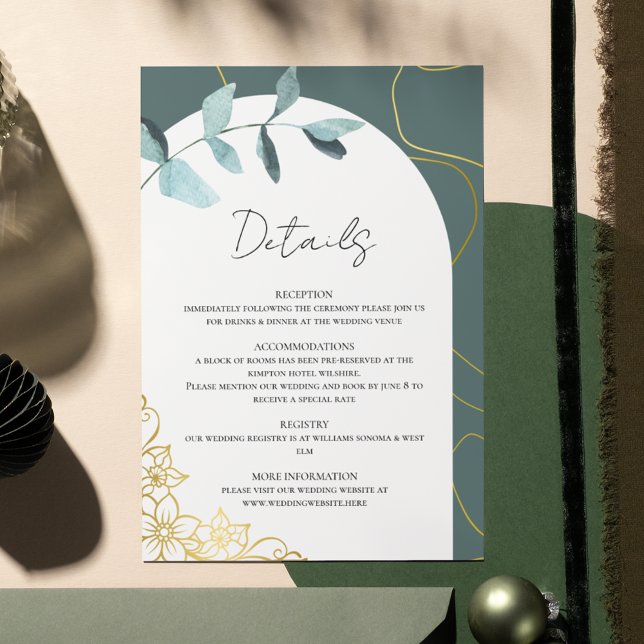 Elegant Eucalyptus, Gold Accents Botanical Details Enclosure Card (Creator Uploaded)